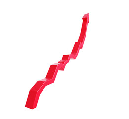 Poster - Red 3D zigzag arrow pointing upwards on a white background. Represents growth or progress, commonly used in financial, business, or success concepts. 3D Rendering