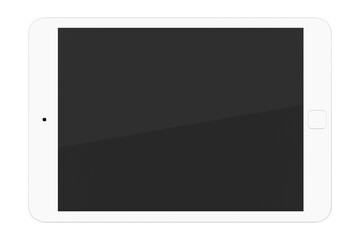 Poster - White tablet with a blankscreen shown from the top view, isolated on a white background. Digital device template for content display or design. 3D Rendering.