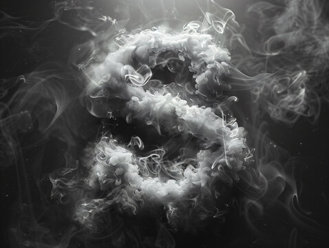 Smoke font. Letter S, Smoke effect gray alphabet on black background. 