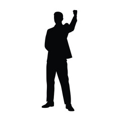 Wall Mural - A man in a suit is standing in front of a white background. He is wearing black shoes and a black jacket