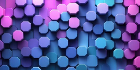 Aufkleber - abstract geometric pattern with octagonal shapes in shades of blue, purple, and pink