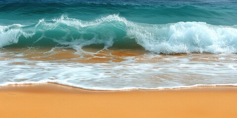 Poster - Turquoise Ocean Wave Crashing on Sandy Beach