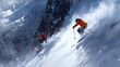© Daily Stock - A skier and snowboarder competing in a friendly race down a snow-covered mountain, both focused and determined.