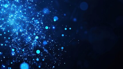Poster - Abstract blue digital network, glowing particles on dark background, futuristic technology.