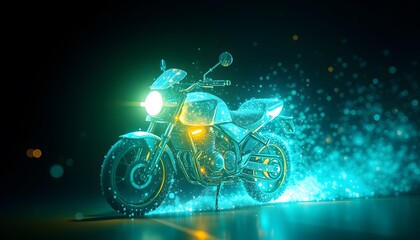 Poster - A Dynamic Representation of a Motorcycle Dissolving into Particles with Glowing Effects for Artistic and Creative Projects