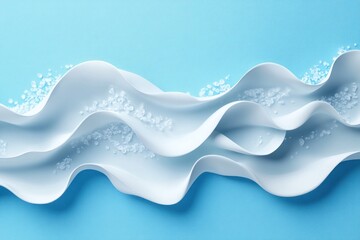 Poster - Abstract White Waves with Scattered Ice Crystals on a Blue Background