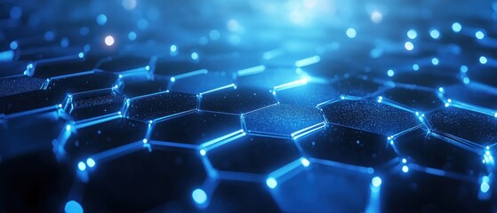 Poster - Abstract Blue Hexagon Pattern with Glowing Lights