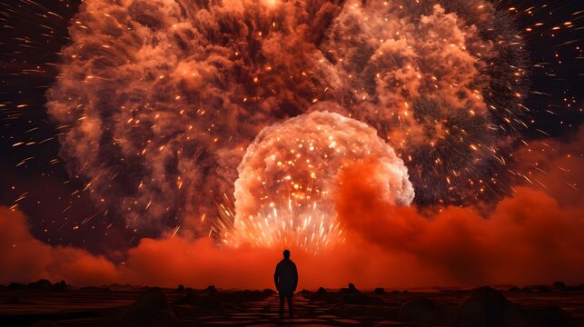The moment a single firework explodes to AI generated illustration