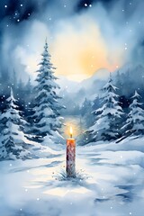 Poster - Watercolor christmas card showcasing a wintry evening AI generated illustration