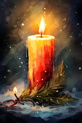 Poster - Watercolor image of a candle illuminating a AI generated illustration