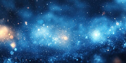 Poster - Abstract Blue Background with Golden and White Bokeh Lights