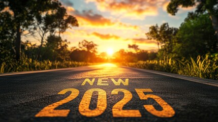 Poster - A road with the words New 2025 written on it