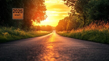 Poster - A road with a sign that says 