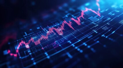 Poster - futuristic digital graph showing economic trends with numerical data and glowing lines.