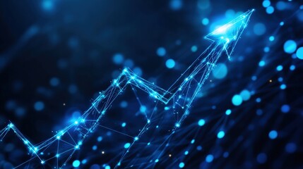 Poster - Futuristic digital graph with upward trend and glowing lines on a blue background.