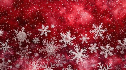 Poster - Abstract Watercolor Painting of Silver Snowflakes on a Red Background