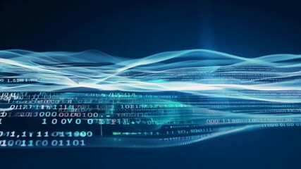 Poster - digital waves of binary code abstract technology and data transmission in modern computing and infor