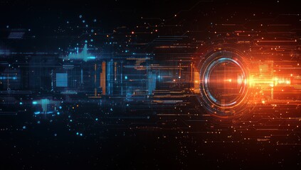 Aufkleber - Abstract Digital Interface with Glowing Lines and Circular Element