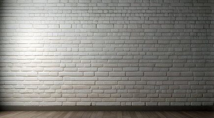 Wall Mural - Clean Minimalist White Brick Wall Illuminated With Soft Lighting And Wooden Floor Providing A Neutral Background For Creative Projects