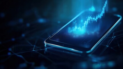 Poster - Futuristic smartphone with glowing data graph, representing digital economy and innovation.