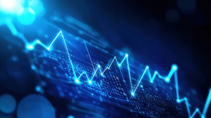 Poster - Glowing blue digital graph illustrating technology market trends and data visualization.