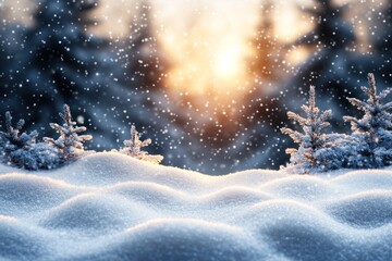 Sticker - Snow-Covered Evergreen Trees in a Winter Forest at Sunset