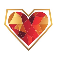 Wall Mural - abstract geometric heart design in vivid red, orange, and gold tones, symbolizing love, passion, and