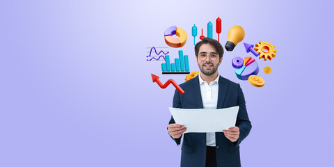 Poster - Businessman with Data Analysis Elements.