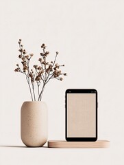 Poster - digital product mockup displaying branding elements on a mobile and desktop screen, sleek UI/UX design with a minimal background