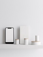 Poster - digital product mockup displaying branding elements on a mobile and desktop screen, sleek UI/UX design with a minimal background