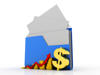 Poster - 3d rendering Stock market online business concept. business Graph with folder near dollar