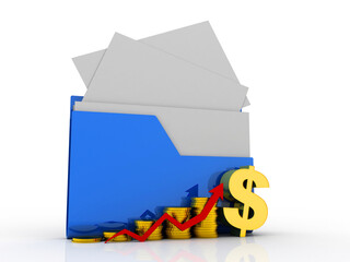 Poster - 3d rendering Stock market online business concept. business Graph with folder near dollar