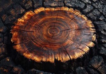 Poster - Burned Tree Trunk with Visible Growth Rings