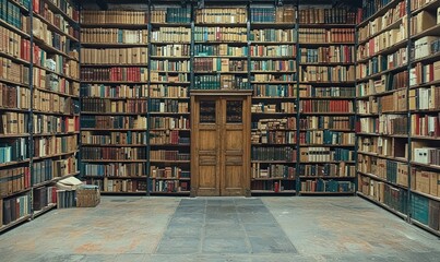 Poster - A Doorway Through a Wall of Books in a Library