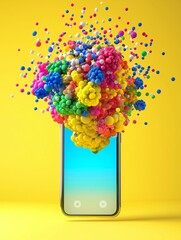 Poster - branding mockup with interactive elements, intuitive user design, motion blur effects, vivid colors