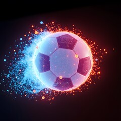 Poster - A Dynamic Visual of a Football Disintegrating into Particles with Glowing Effects for Sports and Technology Themes