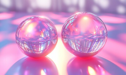 Poster - Two Iridescent Spheres on a Pink and Purple Surface