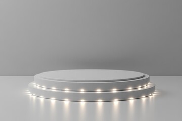 Poster - Illuminated White Circular Platform with a Gray Background