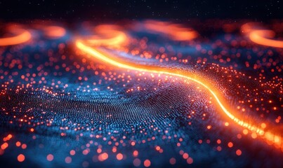 Poster - Abstract Wavy Pattern with Glowing Lights and Stars