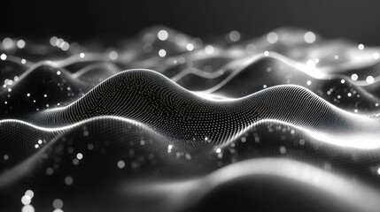 Poster - Abstract Wavy Pattern of White Dots on Black Background