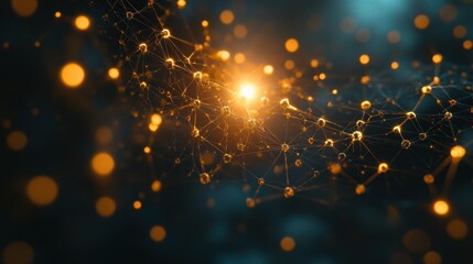 Poster - Abstract Golden Network with Glowing Nodes and Bokeh Lights