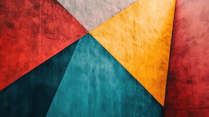 Poster - Abstract Geometric Wall with Red, Blue, Yellow, and Gray Panels