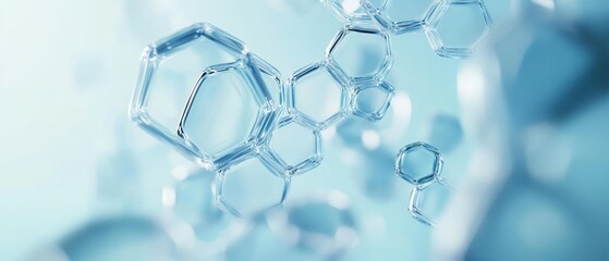 Poster - Abstract Glass Hexagon Shapes in a Blue Background