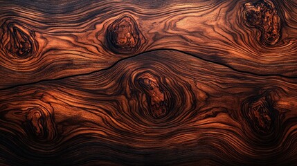 Poster - Close-up of Dark Brown Wood with Knots and Grain Patterns