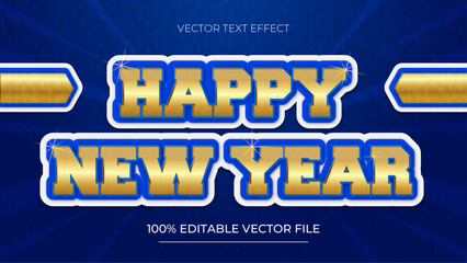 Poster - Happy new year elegant gold and blue bold 3d editable text effect