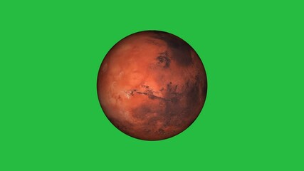 Wall Mural - planet mars on green screen background. realistic planet rotation seamless looping animation on gree