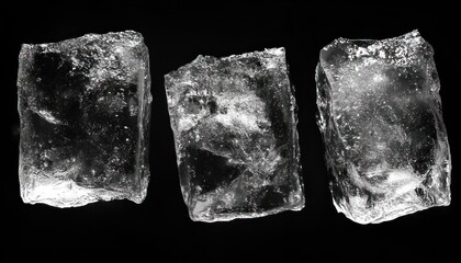 Poster - Three Clear Ice Cubes Isolated on Black Background