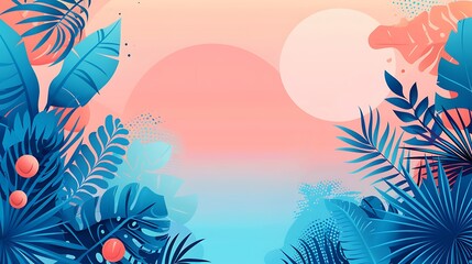 Canvas Print - A vibrant tropical illustration featuring lush foliage and a soft gradient background.