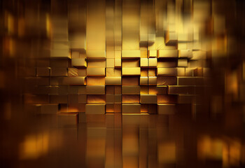 Poster - A shimmering wall of golden, cubic shapes reflects light, creating a luxurious, abstract backdrop.  The depth and subtle motion suggest a three-dimensional, almost architectural, design.