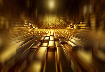 Poster - A perspective view of a tunnel paved with gleaming gold bars, leading to a bright light source.  The walls are also textured with gold, creating a luxurious, opulent atmosphere.